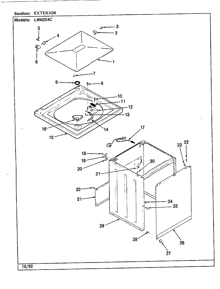 EXTERIOR Diagram and Parts List for LWM204HC  Amana Washer