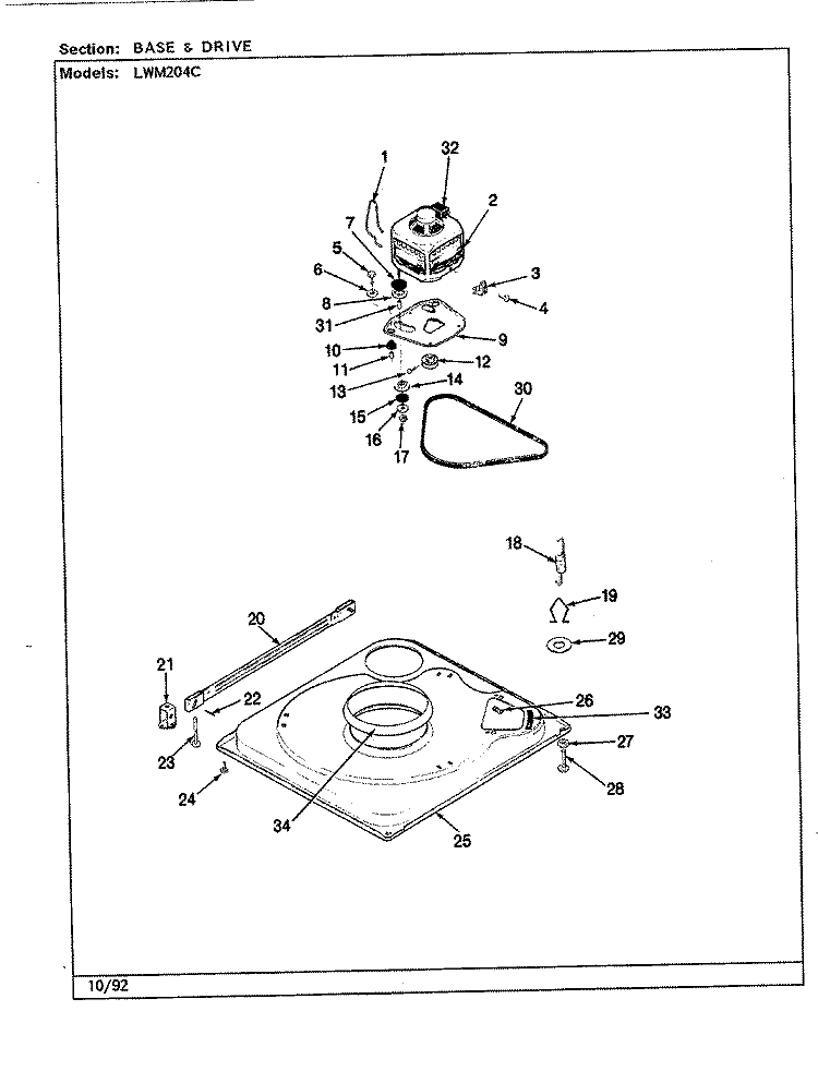 BASE & DRIVE Diagram and Parts List for LWM204HC  Amana Washer