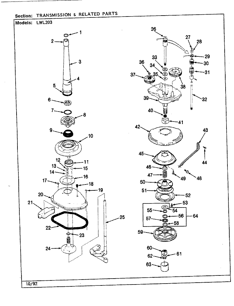 TRANSMISSION & RELATED PARTS (REV. K - P) Diagram and Parts List for LWL203H  Amana Washer