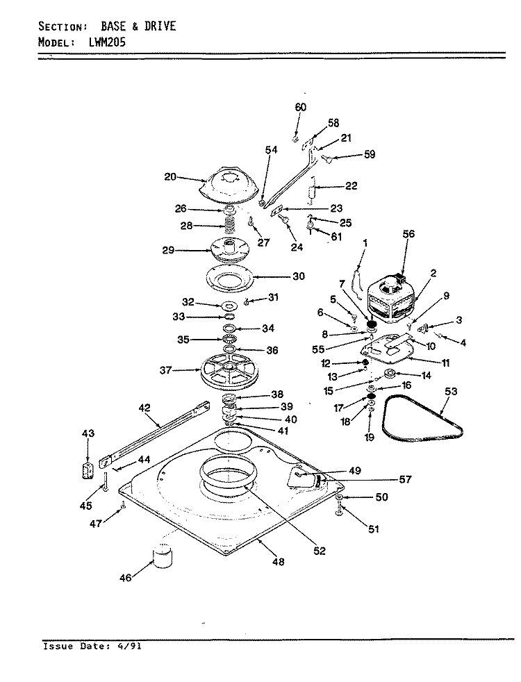 BASE & DRIVE (WHT) Diagram and Parts List for LWM205W  Amana Washer