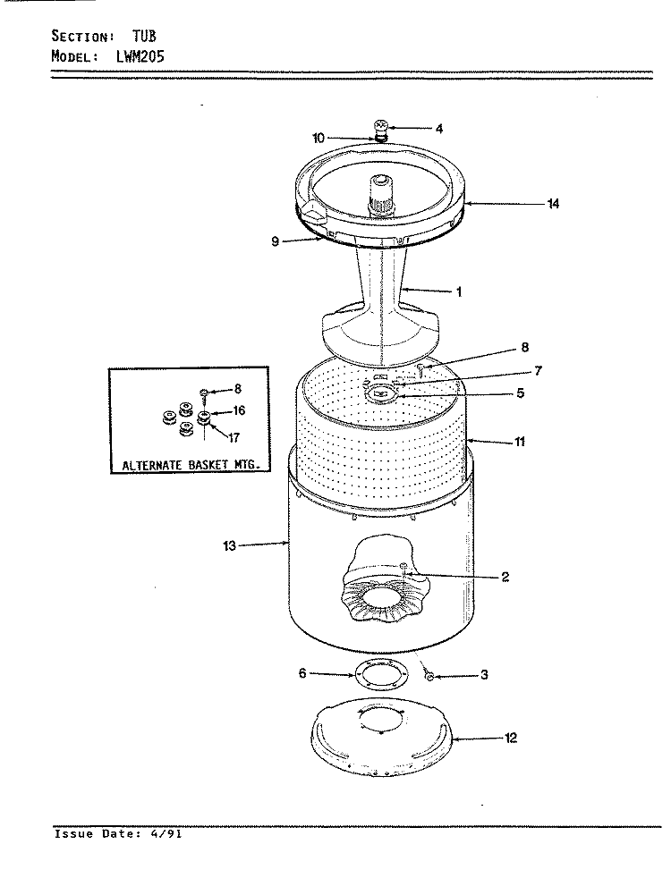 TUB (WHT) Diagram and Parts List for LWM205W  Amana Washer