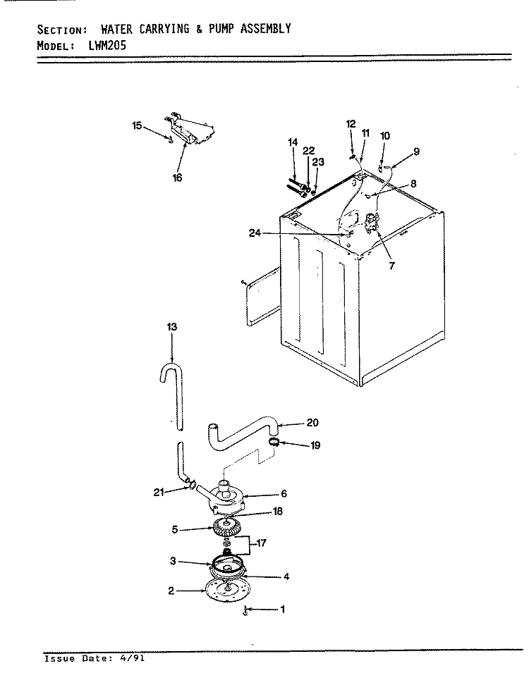 WATER CARRYING & PUMP ASSY. (WHT) Diagram and Parts List for LWM205W  Amana Washer