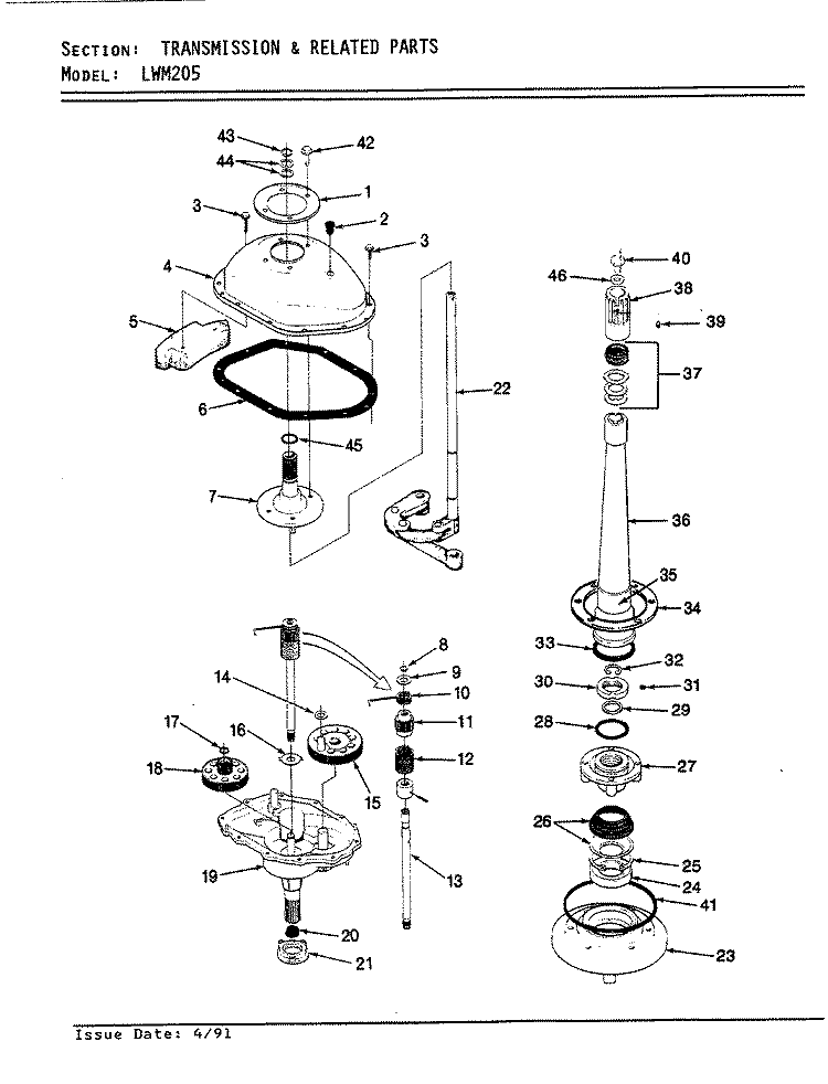 TRANSMISSION & RELATED PARTS (WHT) Diagram and Parts List for LWM205W  Amana Washer