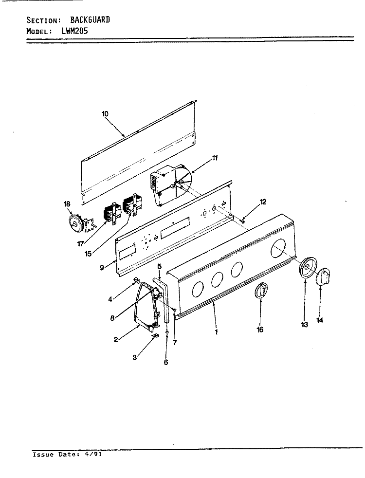 CONTROL PANEL (WHT) Diagram and Parts List for LWM205W  Amana Washer