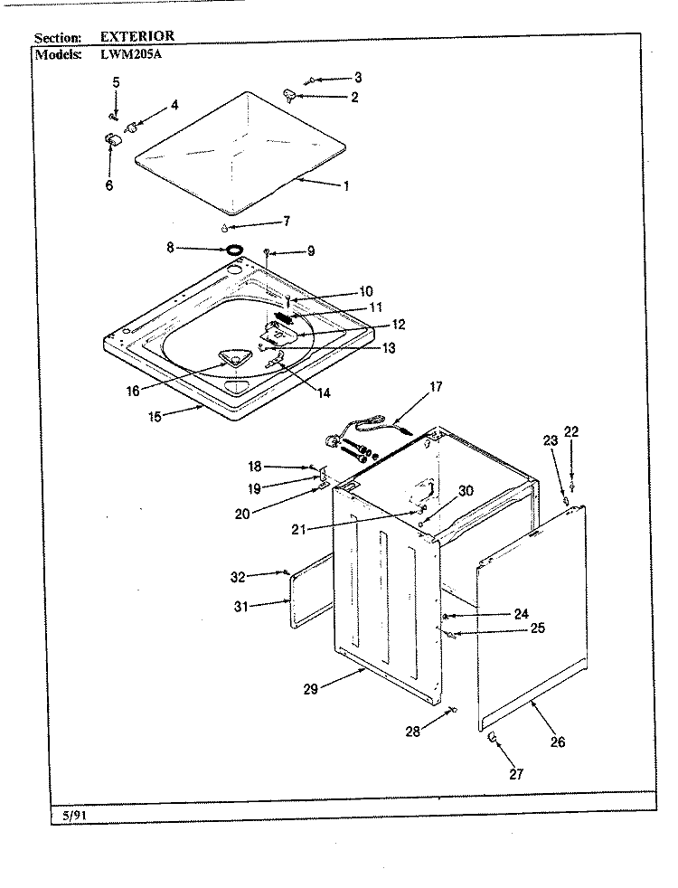 EXTERIOR (ALM) Diagram and Parts List for LWM205A  Amana Washer
