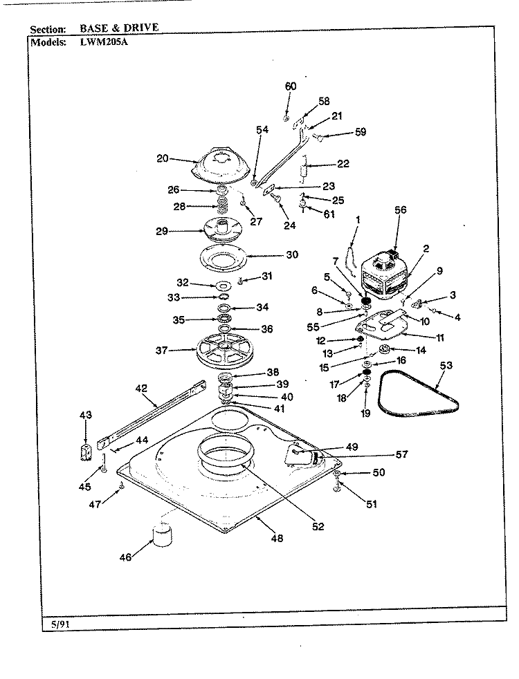 BASE & DRIVE (ALM) Diagram and Parts List for LWM205A  Amana Washer