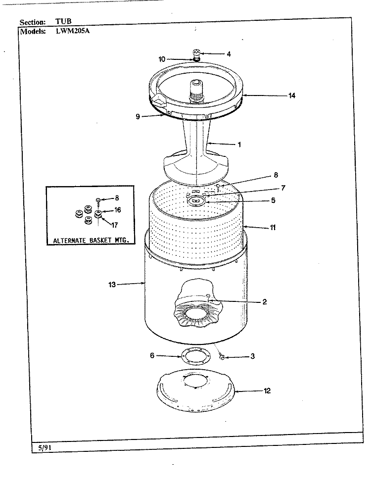 TUB (ALM) Diagram and Parts List for LWM205A  Amana Washer