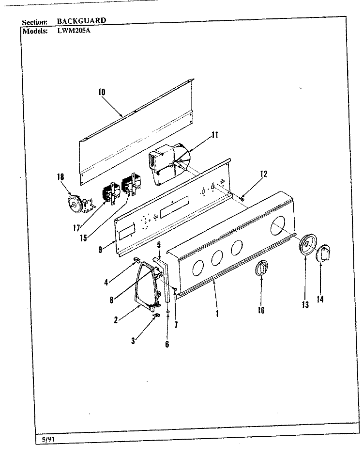 CONTROL PANEL (ALM) Diagram and Parts List for LWM205A  Amana Washer