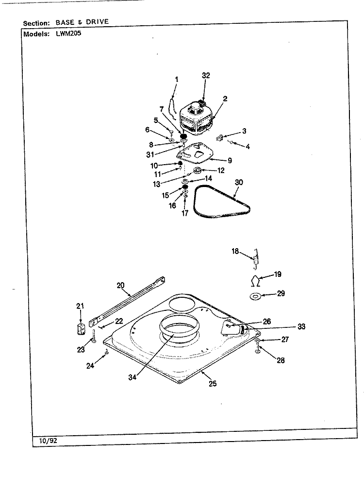 BASE & DRIVE (REV. A - E) Diagram and Parts List for LWM205W  Amana Washer