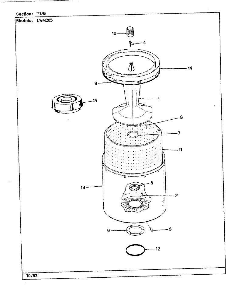 TUB (REV. A - E) Diagram and Parts List for LWM205W  Amana Washer