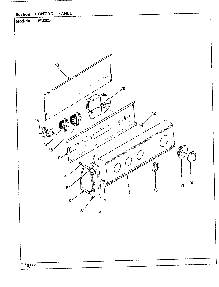 CONTROL PANEL (REV. A - E) Diagram and Parts List for LWM205W  Amana Washer