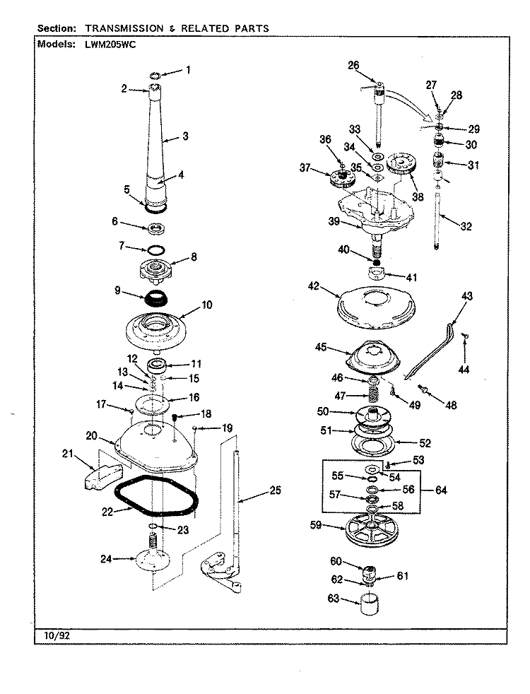 TRANS. & REL. PARTS (REV. A - D) (WHT) Diagram and Parts List for LWM205WC  Amana Washer