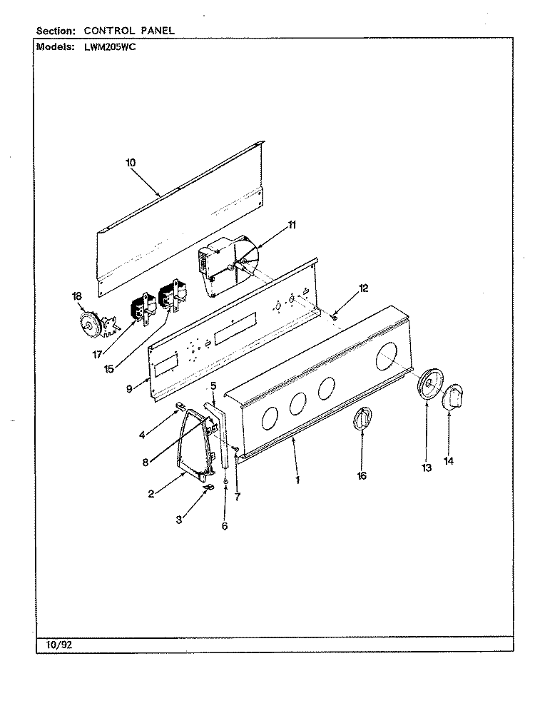 CONTROL PANEL (REV. A - D) (WHT) Diagram and Parts List for LWM205WC  Amana Washer
