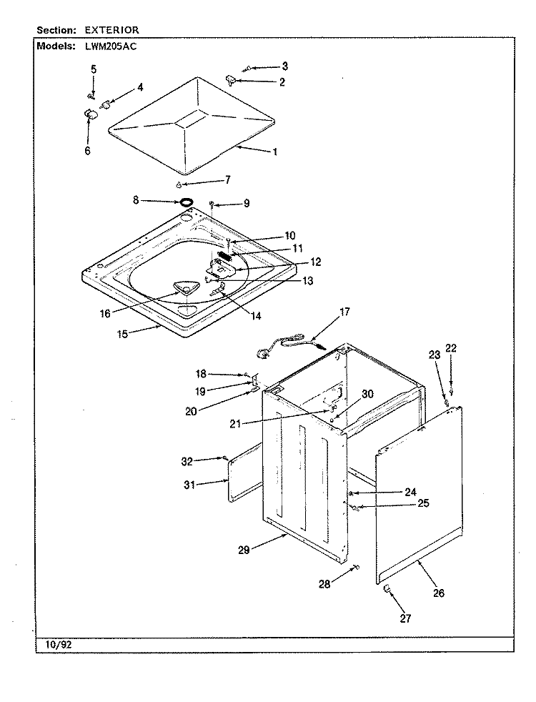 EXTERIOR (REV. A - D) (ALM) Diagram and Parts List for LWM205AC  Amana Washer