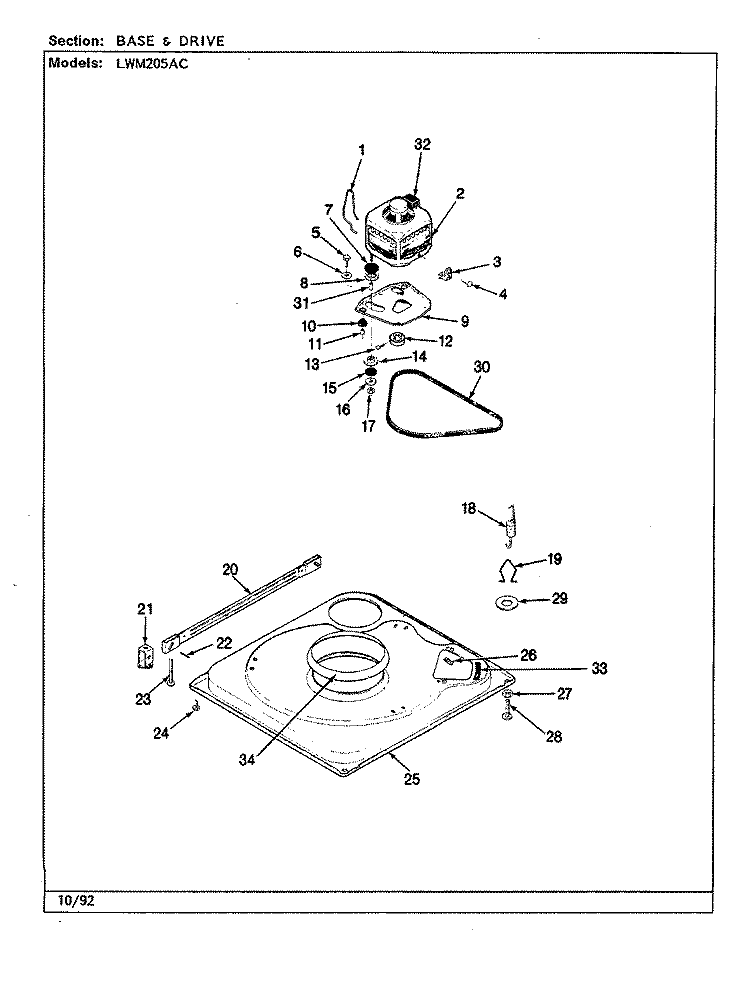 BASE & DRIVE (REV. A - D) (ALM) Diagram and Parts List for LWM205AC  Amana Washer