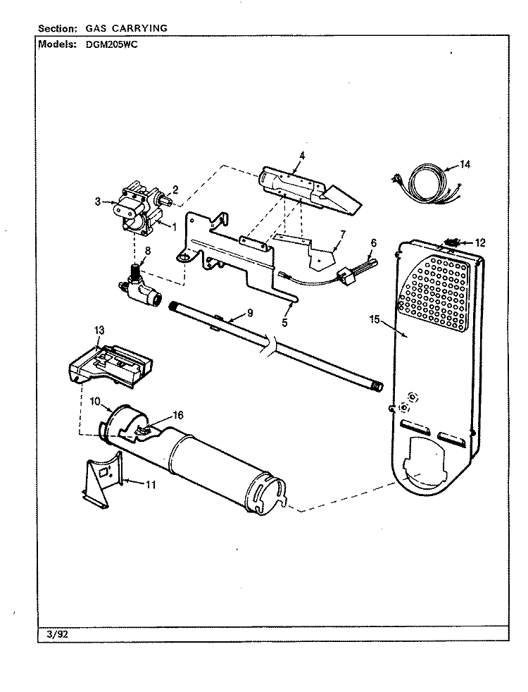 GAS CARRYING (REV. A) (WHT) Diagram and Parts List for DGM205WC  Norge Dryer