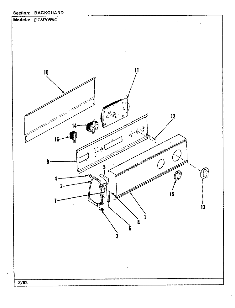 CONTROL PANEL (REV. A) (WHT) Diagram and Parts List for DGM205WC  Norge Dryer