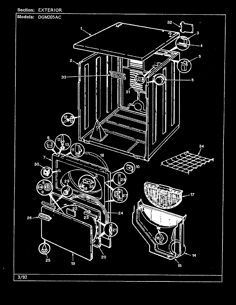 EXTERIOR (REV. A) (ALM) Diagram and Parts List for DGM205AC  Norge Dryer