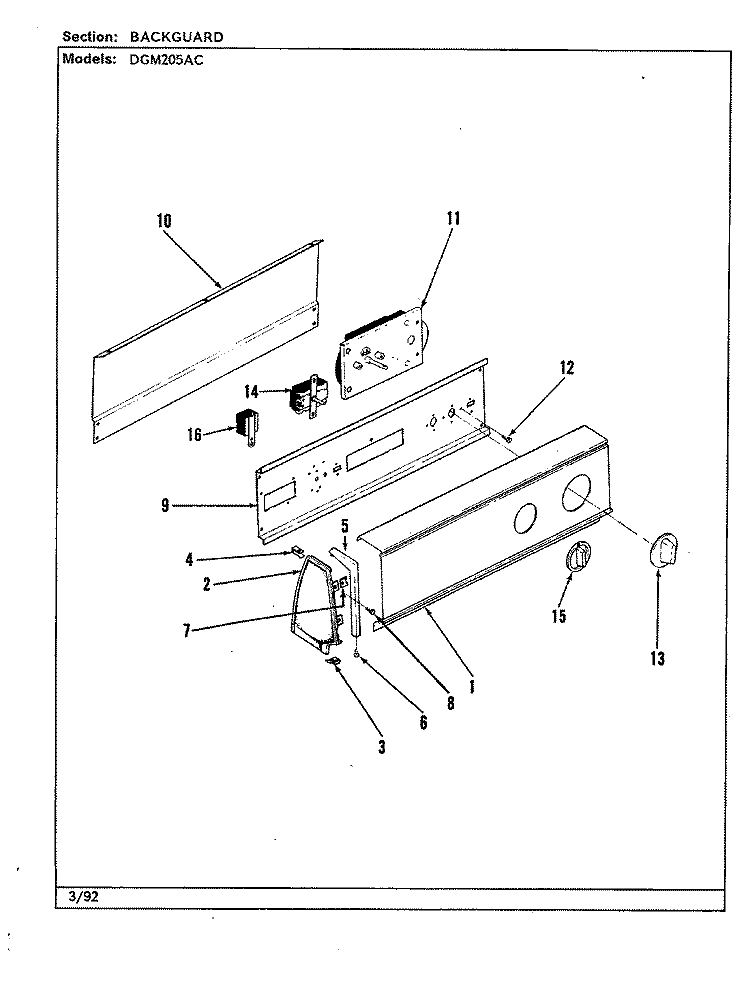 CONTROL PANEL (REV. A) (ALM) Diagram and Parts List for DGM205AC  Norge Dryer