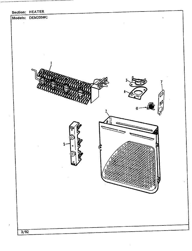 HEATER (REV. A - B) (WHT) Diagram and Parts List for DEM205WC  Norge Dryer