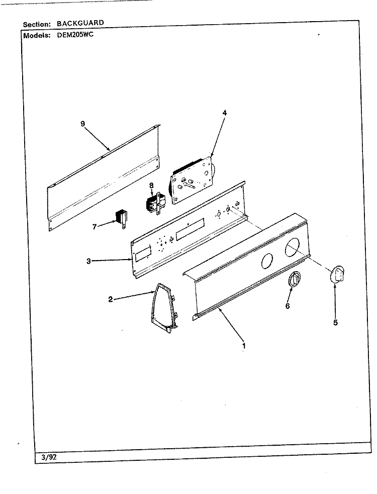 CONTROL PANEL (REV. A - B) (WHT) Diagram and Parts List for DEM205WC  Norge Dryer