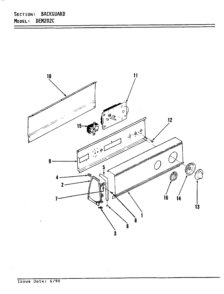 CONTROL PANEL (REV. A - D) Diagram and Parts List for DEM202WC  Norge Dryer