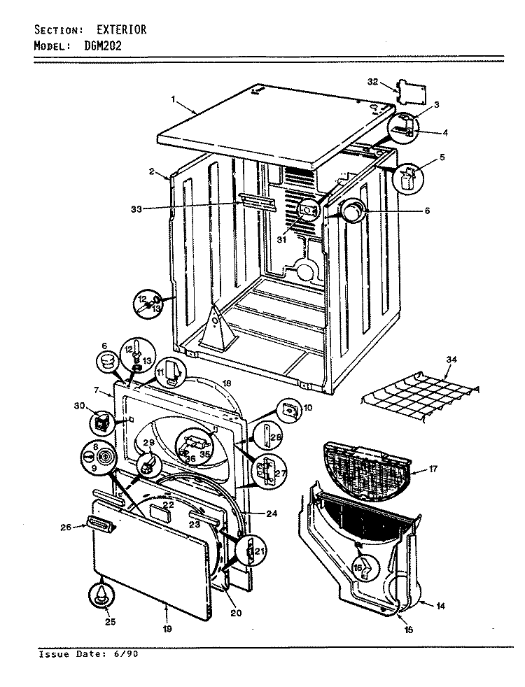 EXTERIOR (REV. A - D) Diagram and Parts List for DGM202W  Norge Dryer