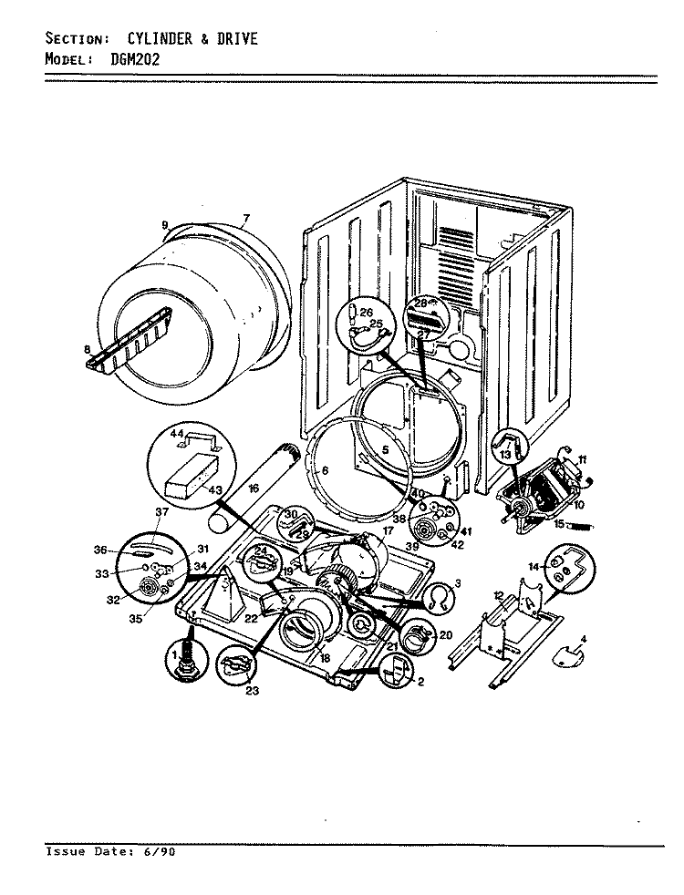 CYLINDER & DRIVE (REV.A - D) Diagram and Parts List for DGM202A  Norge Dryer