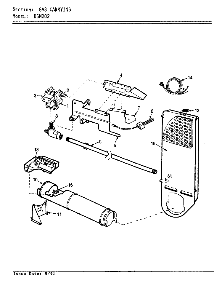 GAS CARRYING (REV. A - D) Diagram and Parts List for DGM202A  Norge Dryer