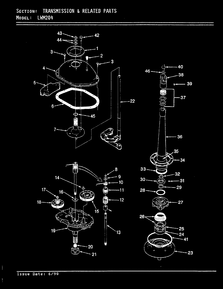 TRANSMISSION & RELATED PARTS (REV. A - D) Diagram and Parts List for LWM204H  Amana Washer