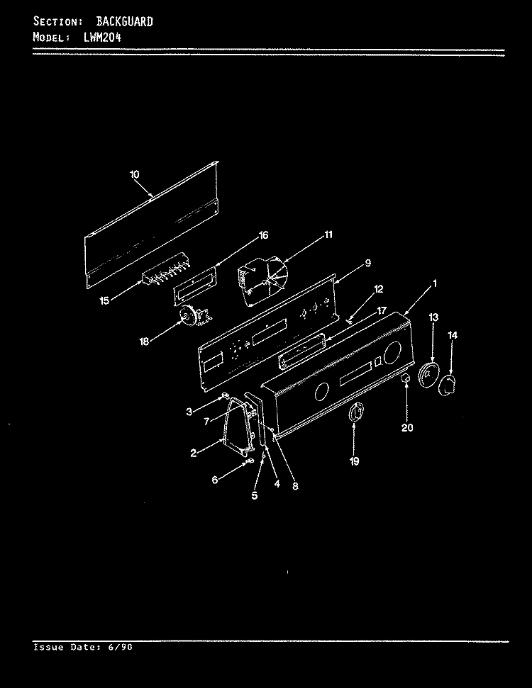 CONTROL PANEL (REV. A - D) Diagram and Parts List for LWM204H  Amana Washer