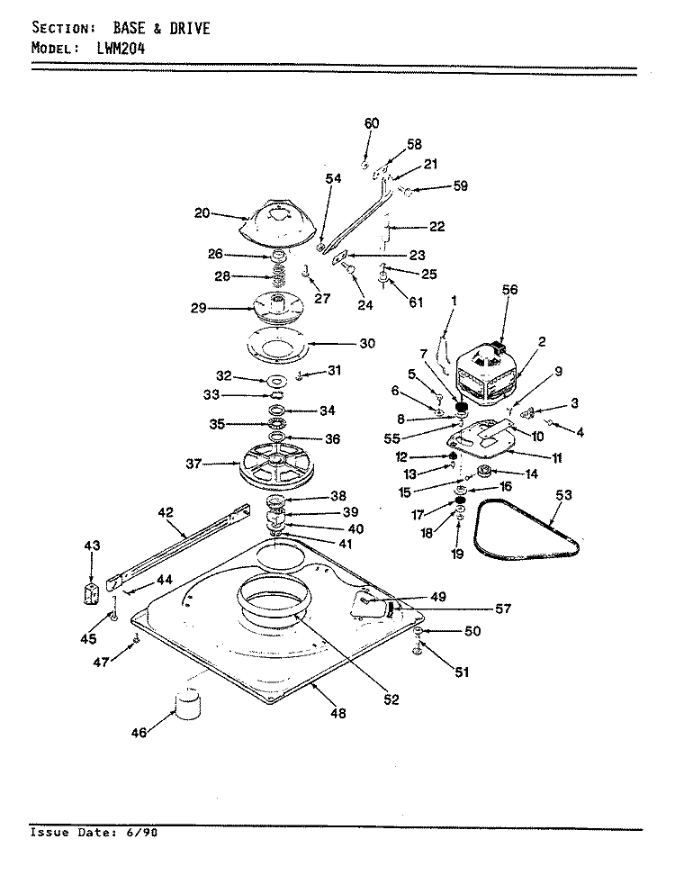 BASE & DRIVE (REV. E - F) Diagram and Parts List for LWM204H  Amana Washer