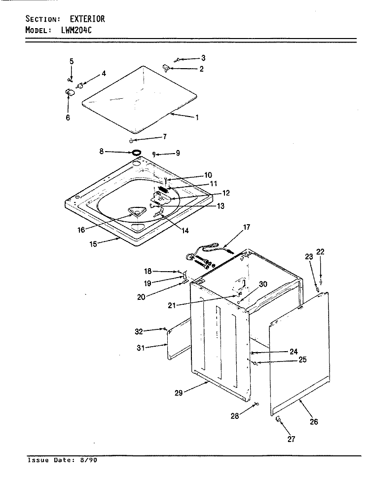 EXTERIOR Diagram and Parts List for LWM204H  Amana Washer