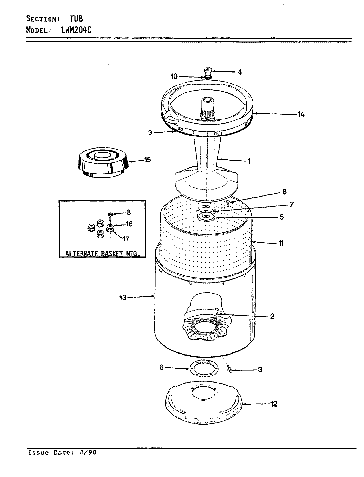 TUB Diagram and Parts List for LWM204H  Amana Washer