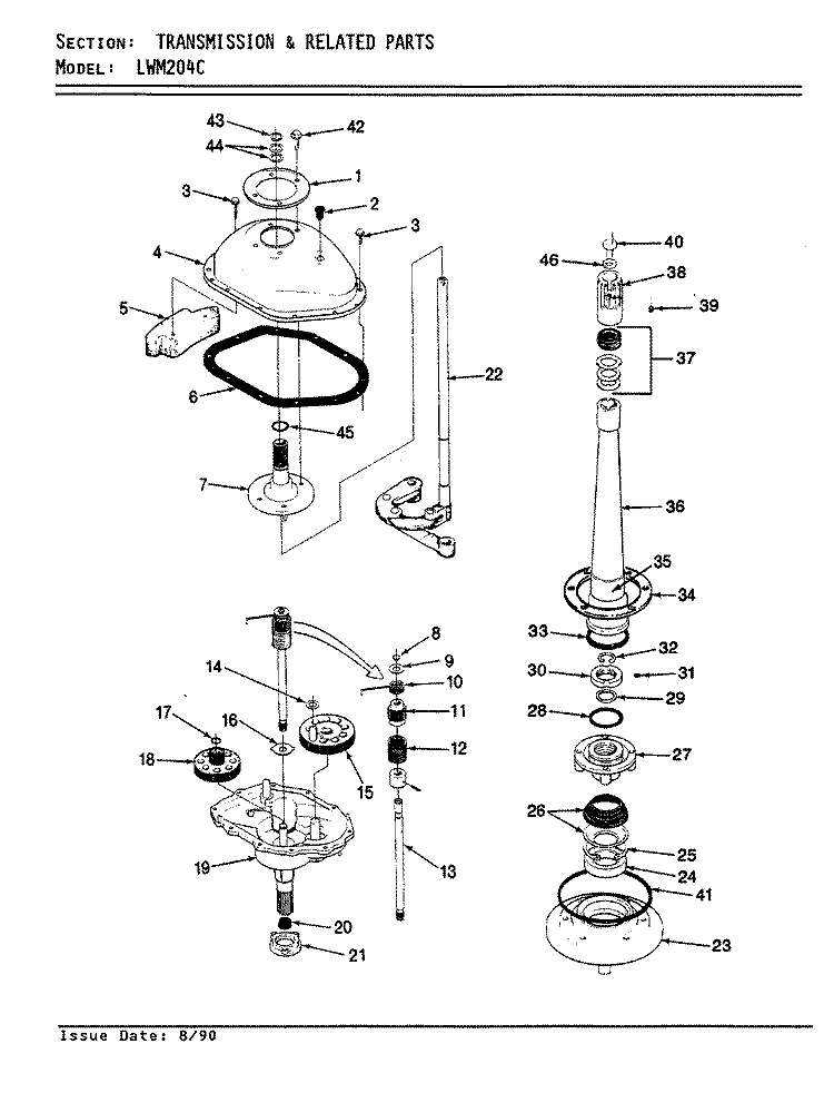 TRANSMISSION & RELATED PARTS Diagram and Parts List for LWM204H  Amana Washer