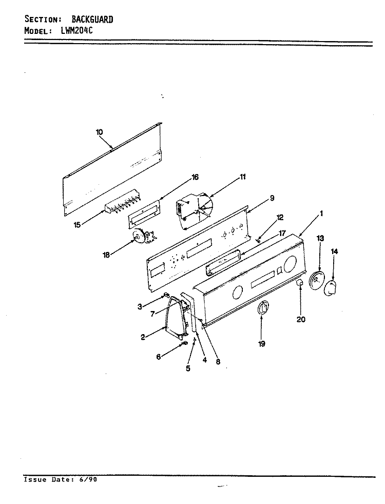 CONTROL PANEL Diagram and Parts List for LWM204H  Amana Washer