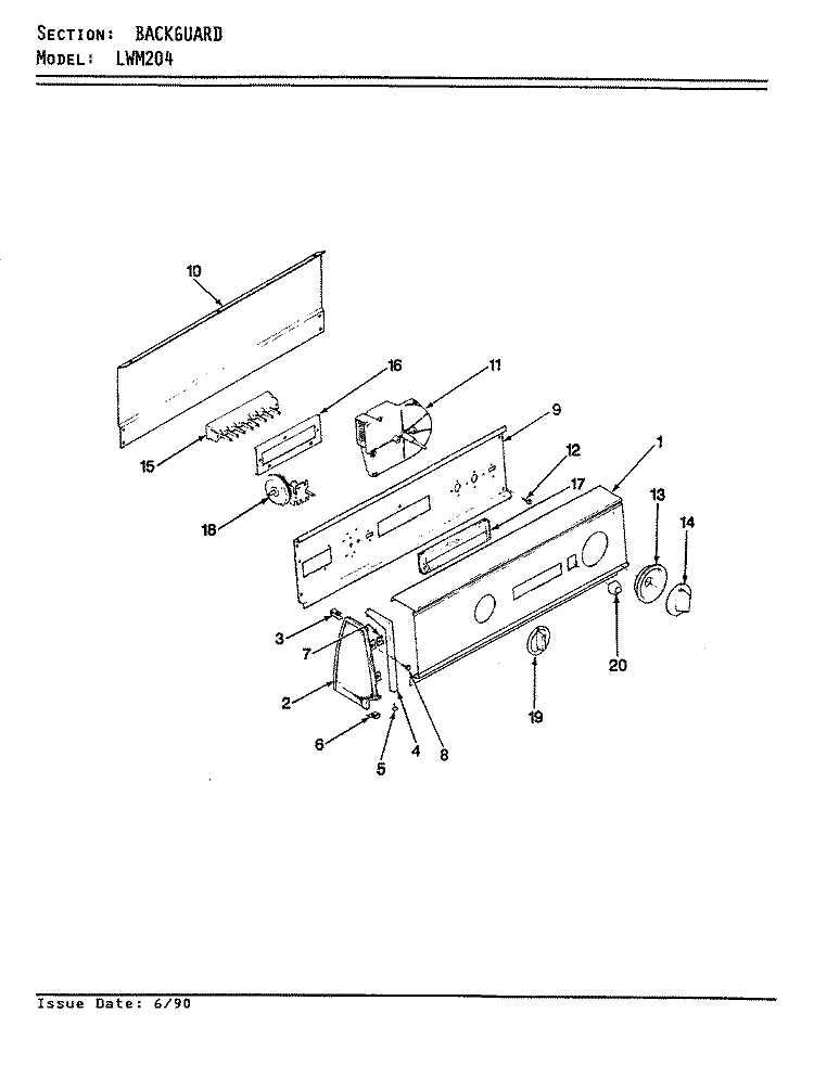 CONTROL PANEL (REV. E - F) Diagram and Parts List for LWM204H  Amana Washer