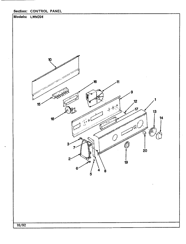 CONTROL PANEL (REV. G - L) Diagram and Parts List for LWM204H  Amana Washer