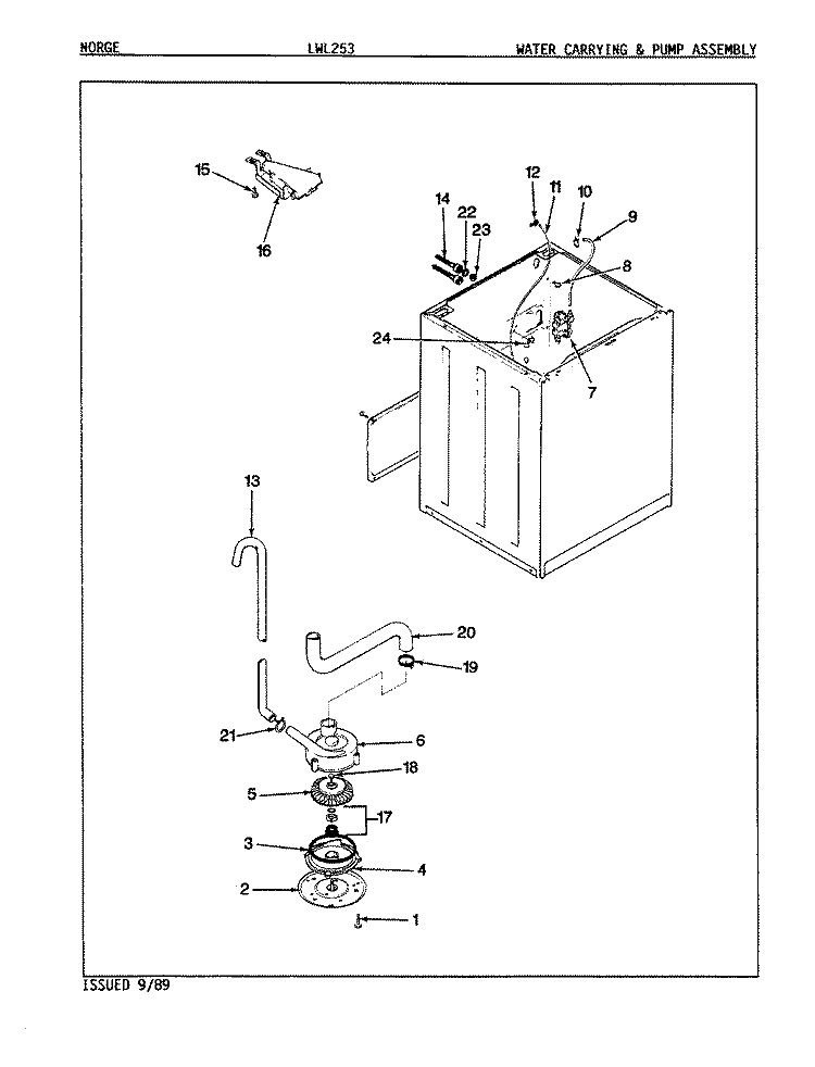 WATER CARRYING & PUMP (ORIG. REV. A - D) Diagram and Parts List for LWL253H  Amana Washer