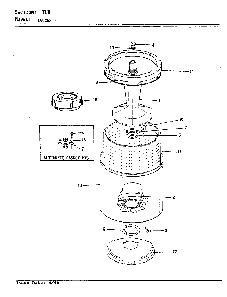 TUB (ORIG. REV. A - D) Diagram and Parts List for LWL253H  Amana Washer