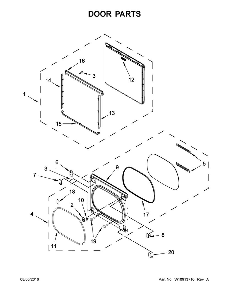 Door Parts Diagram and Parts List for 7MMGDB855EC2  Maytag Dryer