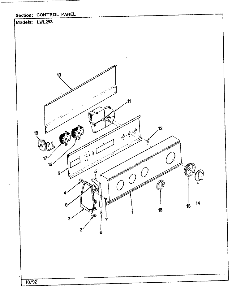 CONTROL PANEL (REV. G - L) Diagram and Parts List for LWL253H  Amana Washer
