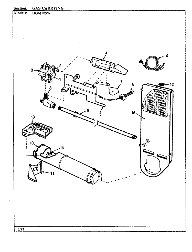 GAS CARRYING (WHT) Diagram and Parts List for DGM205W  Norge Dryer