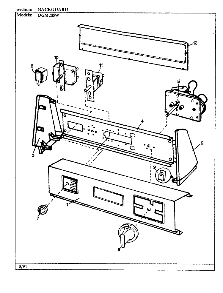 CONTROL PANEL (WHT) Diagram and Parts List for DGM205W  Norge Dryer