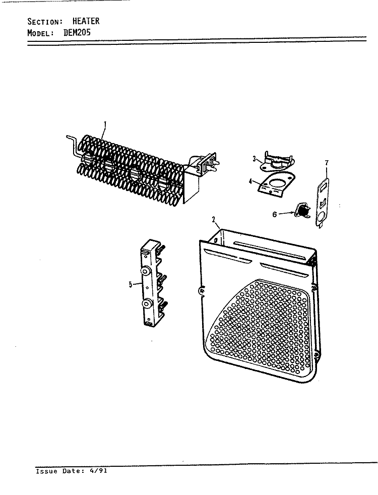 HEATER (ORIG. REV. A - D) (ALM) Diagram and Parts List for DEM205W  Norge Dryer