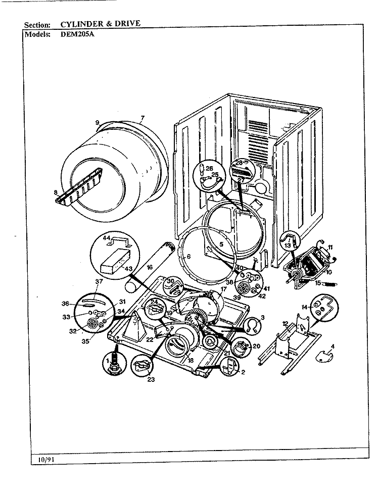 CYLINDER & DRIVE (ALM) (ORIG. - REV. A - D) Diagram and Parts List for DEM205A  Norge Dryer