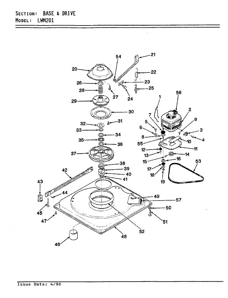 BASE & DRIVE Diagram and Parts List for LWM201H  Amana Washer