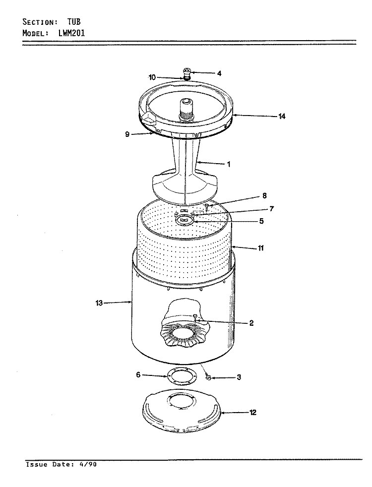 TUB Diagram and Parts List for LWM201H  Amana Washer