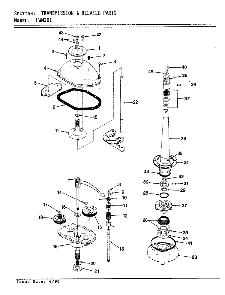 TRANSMISSION & RELATED PARTS Diagram and Parts List for LWM201H  Amana Washer