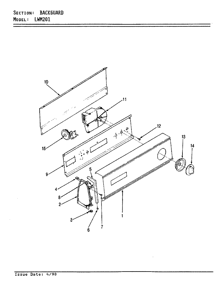 CONTROL PANEL Diagram and Parts List for LWM201H  Amana Washer